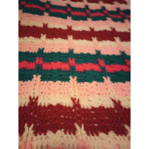 Vintage VTG Hand Crocheted Throw 56" 88" Pink Green Brown White Handmade OOAK - Picture 3 of 5